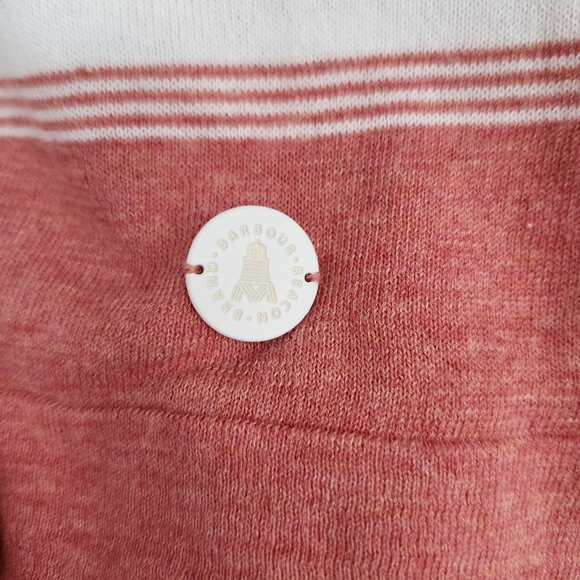 Barbour Womens Cotton Sweater Size‎ 12 Coral Ivory Striped Lightweight Classic - Picture 3 of 8
